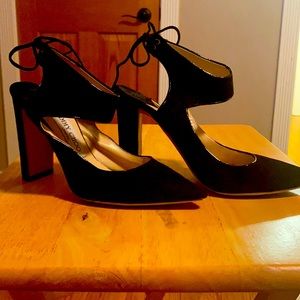 Jimmy Choo Black Soft Suede Strappy Wedge Heels